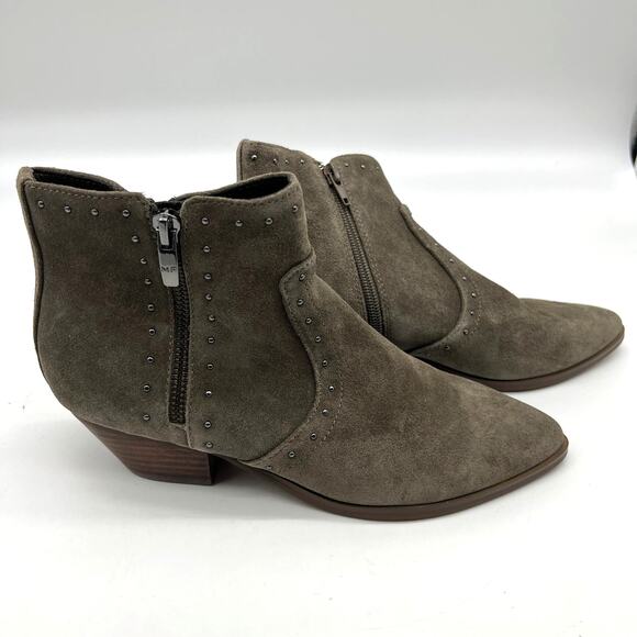Marc Fisher Leather Western Detailed Ankle Boots Size 7 M Wanida Taupe Suede - Picture 1 of 9